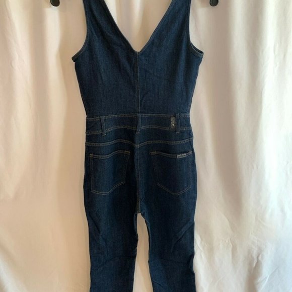 7 for all Mankind Deep V Denim Front Zip Overalls NWT Size XS Wilshire $289 - Picture 6 of 11